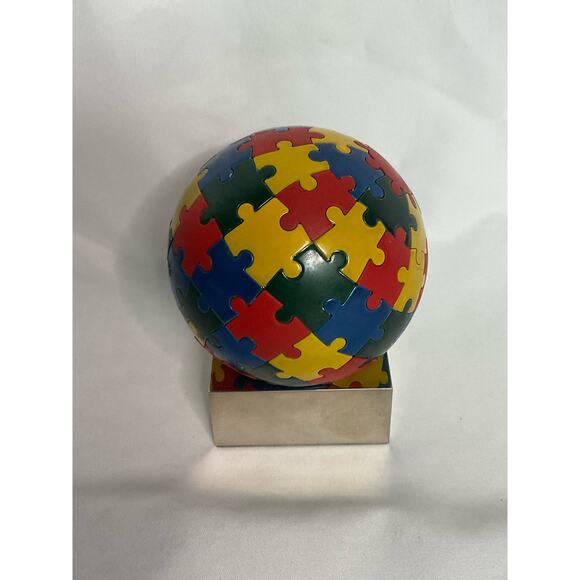 MAGNETIC MULTICOLOR Stainless Steel GLOBE JIGSAW PUZZLE Desk World Paper Weight - Picture 3 of 11